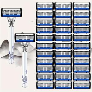 TEMU 남성 및 여성용 6층 수동 안전 면도기, 날카로운 날 조합, 도자기 꽃무늬 금속 손잡이, 얼굴에 잘 맞는 정밀 디자인, 교체 가능하고 세척 가능한 카트리지로 편안한 면도 경험 - 수염 및 수염 정리 필수품