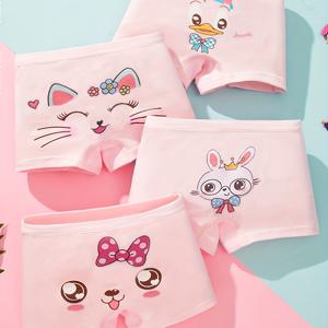 TEMU 4pcs 여자 면화 귀여운 토끼와 고양이 인쇄 속옷 반바지, 부드러운 편안한 팬티 팬티 여자 속옷, 면 95%