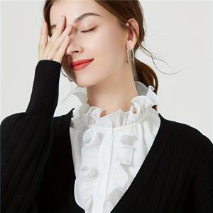 TEMU 1pc Ruffles 골판지 가짜 칼라 화이트 하프 셔츠 칼라 분리형 블라우스 Dickey Collar False Collar For Women