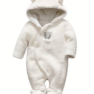 TEMU 남여 아기 겨울 따뜻한 코트, 귀여운 곰 모양 후드 발 Romper, 신생아 유아 Jumpsuit Snowsuit 양털 바디 슈트