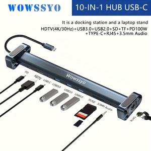 TEMU 와우 USB C 도킹 스테이션, 10인 1 삼중 디스플레이 USB C 허브 4K HDTV+PD 100W+RJ45 이더넷+SD/TF +오디오+ USB 3.0, 맥북 및 윈도우용|USB|USB|태블릿