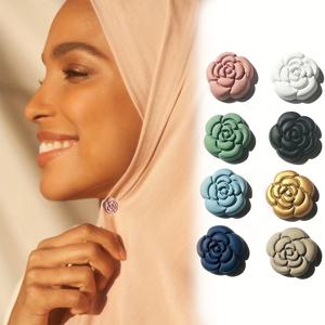 TEMU 8pcs 동백 꽃 마그네틱 버클 브로치 스카프 버클 Hijab 핀 여성 일상 착용 세트