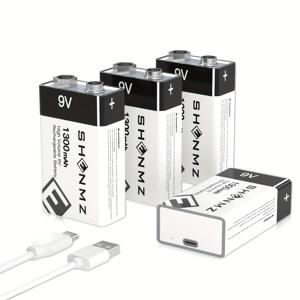 TEMU 9V 충전식 배터리, 1300mAh 장시간 사용 가능 USB 9v 볼트 리튬 배터리, 멀티미터, 마이크, 워키토키, 장난감, 기타, 키보드용 Type-c 포트 케이블 포함