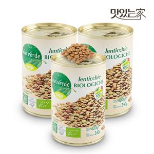 COOP 비비베르데 이탈리아 유기농 렌틸콩(렌즈콩) 400g 3캔 무첨가물 Non GMO