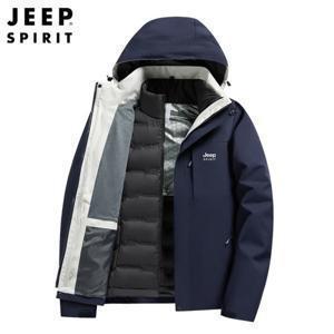 지프스피릿 JEEP SPIRIT 캐주얼 2in1 탈부착 패딩 바람막이+화이트 덕다운 패딩