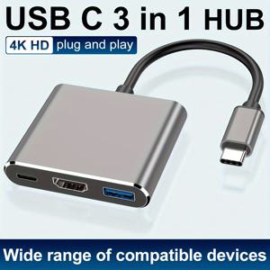 TEMU 4K HDTV USB-C 허브 어댑터 - Thunderbolt 3, MacBook Pro/Air & Samsung Galaxy S8/S9용 듀얼 포트, PD 충전 호환