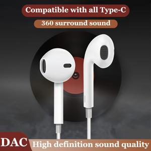 TEMU Type-C 유선 이어버드 헤드폰 DAC Hi-Res 9D 스피커 스테레오, 방수 플라스틱 인-이어 헤드셋 엉키지 않는 케이블, 애플리케이션 제어 통화 기능, 휴대폰, 콘덴서 마이크와 호환 - 성인용