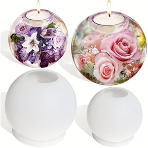 TEMU Tealight 캔들 홀더 수지 금형, 4 인치 및 3.2 인치 티 라이트 홀더 금형, DIY 웨딩 홈 테이블 장식을위한 대형 구형 에폭시 수지 금형