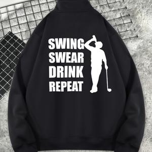 TEMU SWING SWEAR DRINK REPEAT 및 골프 플레이어 그래픽 프린트, 긴 소매가 있는 하프 집업 풀오버, 남성용 가을 및 겨울용 편안하고 시원한 의류