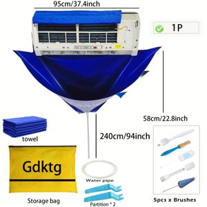 TEMU 디럭스 에어컨 청소 키트 - 95/130cm 두꺼운 먼지 커버와 물 주머니, 브러시 & 수건 세트, 가정용|창문형에어컨