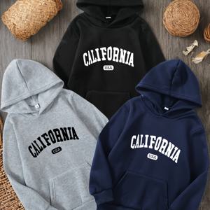 TEMU 멋진 캐주얼 남아 후드티 3개 - 'CALIFORNIA USA' 프린트 긴 소매 후드 티셔츠 - 올 시즌 선물용 야외 스포츠 풀오버