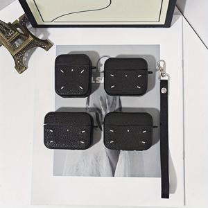 TEMU AirPods 1/2/3/Pro/Pro 2용 럭셔리 클래식 우아한 인조 가죽 케이스 - 4핀 스티칭이 있는 보호 충격 방지 커버, 블랙