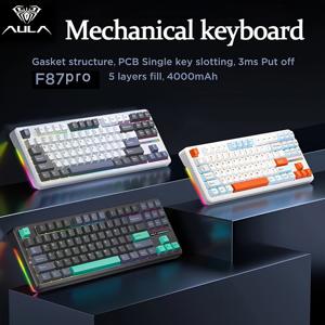 TEMU AULA F87 Pro 기계식 게이밍 키보드 - RGB PBT, 5층 무음 스위치, 무선 & USB 연결, 삼중 모드, 무충격 디자인, Windows 및 노트북 호환|독거미키보드