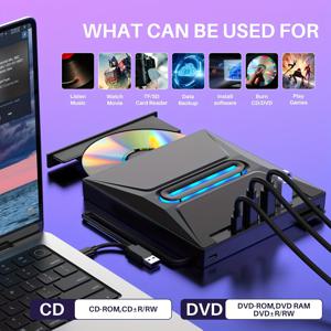 TEMU 2024년 신개념 3 USB 3.0 외장 CD/DVD 드라이브, 타입 C 휴대용 CD/DVD+/-RW 드라이브/DVD 플레이어 허브와 SD 카드 리더, 윈도우, 리눅스, 애플 운영 체제와 호환|CD플레이어