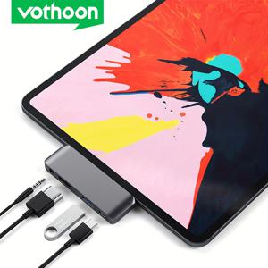 TEMU VOTHOON 4-in-1 USB C 허브 도킹 스테이션, 4K@30Hz HDTV 출력, USB-A 데이터 포트, 3.5mm 오디오 잭, iPad Pro, iPad Air 및 USB-C 태블릿용