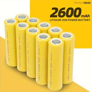 TEMU 고용량 18650 충전식 배터리, 2600mAh, 5C 방전율 - 다양한 전원 장치용 배터리 충전기 충전식 배터리