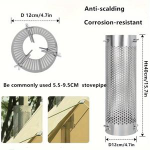 TEMU 1pc 스테인레스 스틸 굴뚝 Anti-Scalding 메쉬 커버, 겨울 캠핑을위한 야외 캠프 텐트 굴뚝 파이프 수호자