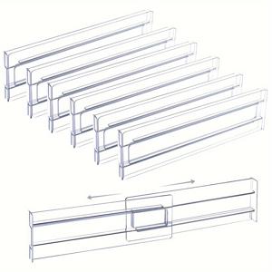 TEMU 6개 조정 가능한 투명 플라스틱 서랍 칸막이, 가정 및 사무실용 확장 가능한 정리함, 투명 보관 구분 기호, 고무 패드 포함