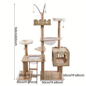 TEMU 견고한 목재 고양이 나무 타워, 시살 긁기 기둥 포함, 다단계 놀이 및 휴식 플랫폼 - 쉬운 조립, 가구 보호