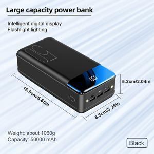 TEMU 50,000mAh 휴대용 파워뱅크 - LED 디스플레이, USB Type-C, 범용 충전기, USB 충전, ≤36V 작동 전압, 충전식 리튬 폴리머 배터리, 3 입력 및 3 출력 포트, 야외, 여행 및 긴급 상황 사용|보조배터리|보조배터리20000