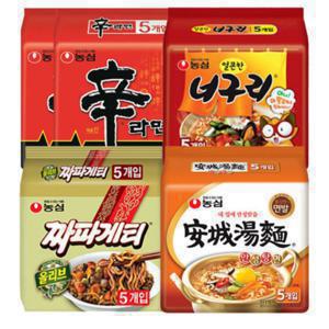 신라면 10입 + 안성탕면 5입 + 너구리 5입 + 짜파게티 5입 (총25봉)