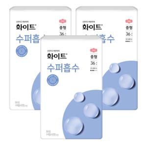 화이트 수퍼흡수 중형 36매 3팩 생리대 여성용품