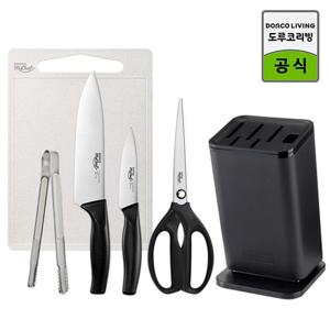 [도루코] 뉴베이직 칼블럭 6종세트 [식도+과도+주방가위+칼블럭+도마+주방집게]