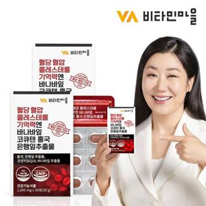 비타민마을 혈당 혈압 콜레스테롤 기억력엔 바나바잎 코큐텐 홍국 은행잎추출물 2박스 총60정 2개월분