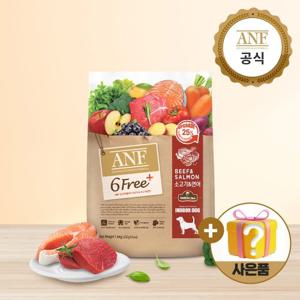 ANF 식스프리플러스 인도어 독 소고기&연어 1.6kg + ANF 캔 12개(G) + 돌돌이(강아지)