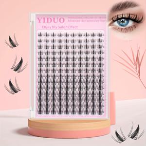 TEMU 140pcs YIDUO 자체 접착형 속눈썹 클러스터, 8-16mm 넓은 범위, 만화 및 얇은 투명한 속눈썹 스트립, DIY 속눈썹 연장, 가정용으로 쉽게 사용, 여성 눈 메이크업, 컬 D, 초심자용, 재사용 가능합니다.