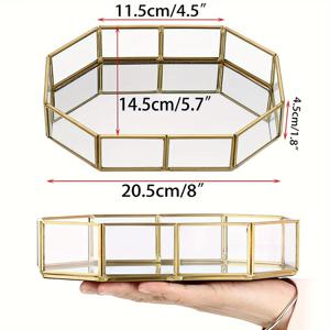 TEMU 1개 빈티지 팔각형 유리 화장품 트레이, 거울 마감 - 다목적 장식용 메이크업, 향수 및 쥬얼리 정리함, 데스크탑 디스플레이, 쥬얼리 트레이