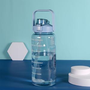 TEMU 시간 표시가 있는 2000ml/67온스 대용량 물병, 누수 방지 BPA 프리 트라이탄 플라스틱, 야외 피트니스용 빨대와 손잡이가 있는 동기 부여 스포츠 물병, 수분 추적 물 주전자