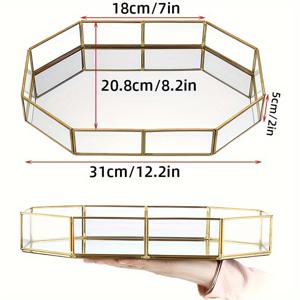 TEMU 우아한 골드 프레임 유리 화장대 트레이 - 거울 마감 메이크업 & 보석 정리함, 홈 데코, 욕실 수납, 특별한 날에 완벽함
