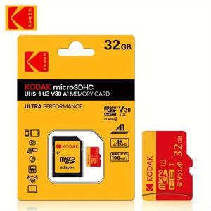 TEMU KODAK 고속 SD 카드 - U3 클래스 10, 최대 100MB/s, 휴대폰, PC 및 카메라용 어댑터 포함 TF 메모리 카드 - 32GB, 64GB, 128GB, 256GB 용량으로 구매 가능