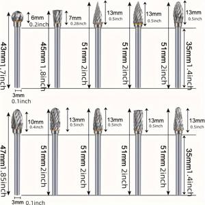 TEMU 10개 텅스텐 카바이드 로터리 버 세트 - , 전동 공구로 날카롭게, 연마 및 디버링에 높은 효율성