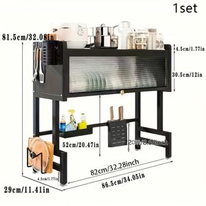TEMU 1개, 싱크 대야 수납장이 있는 탄소강 주방 수납 선반, 싱크 설거지 수납장 정리함, 다기능 조리대 배수 선반, 주방 싱크 조리대 방진 수납장, 주방 선반, 검정색 주방 선반, 주방 용품 및 그릇 보관|식기건조대|식기세척기|식기세척기