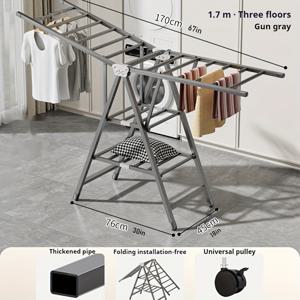 TEMU 조절 가능한 3단 금속 빨래 줄, 공간 절약 접이식 건조대, 실내 및 실외 사용, 옷과 대형 침구 걸기, 산업용 마감|빨래건조대