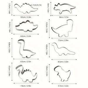 TEMU 8pcs, 공룡 쿠키 커터, 스테인레스 스틸 페스트리 커터, 만화 공룡 비스킷 몰드 세트, 베이킹 도구, 주방 악세사리