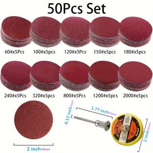 TEMU 50-100pcs 2인치 50mm 샌딩 디스크 패드 60-2000 그릿 연마 및 광택 패드 키트 회전 도구 샌드페이퍼 세트 액세서리 라운드 샌드페이퍼