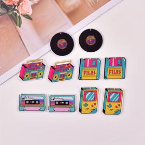 TEMU 10개 Retro 라디오 디스크 테이프 아크릴 펜던트 DIY 펜던트 귀걸이 목걸이 보석 액세서리