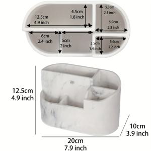 TEMU 1개의 대리석 흰색 수지 칫솔꽂이 - 독립형 욕실 정리함, 치약, 전동 칫솔, 면도기, 볼, 면봉, 치실 - 전기 불필요 - 세면대 보관에 이상적