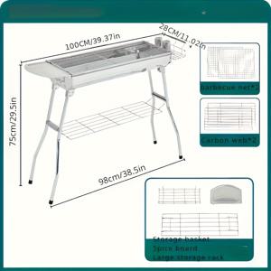 TEMU 1개 스테인리스 스틸 숯불 그릴 - 대형 사이즈, 휴대용, 접이식 디자인, 무료 설치 손잡이 포함, 내구성 있는 재질, 야외 바비큐 요리용, 식품 공급 장비 및 용품에 이상적