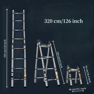 TEMU 스테인리스 스틸 다기능 접이식 텔레스코픽 사다리, 밸런스 바 포함, 야외 작업용 사다리, 가정용 접이식 사다리, 지지력 150캐티/330파운드