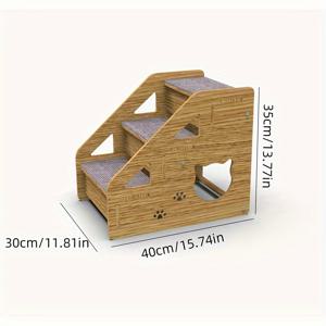 TEMU 목재 반려동물 계단 3단계 미끄럼 방지 가장자리, 폴리에스터 섬유 소형에서 중형견 최대 40KG, 실내 반려동물 가구 계단 도우미