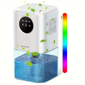 TEMU 1개 스마트 제습기 1700ML, 7색 LED 표시등, 타이머 설정 (8/12/24시간), 초저소음 44dB, 에너지 효율, 침실 및 욕실용 컴팩트 디자인, 정사각형 모양, 전원 플러그: 유로 표준, 220-240V