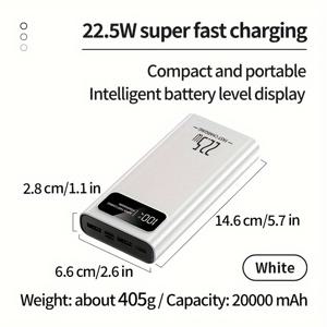 TEMU 20000MAH/10000MAH 휴대용 전원 은행, 배터리 팩 22.5W 고속 충전기, LED 전원 디스플레이/손전등 포함, 아이폰/ 휴대전화 디지털 전자 장비, 비상 예비 배터리 팩에 적합|보조배터리|보조배터리20000