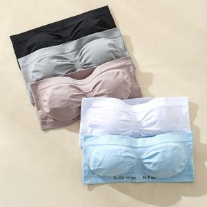 TEMU 5pcs 솔리드 원활한 Strapless 무선 Bandeau, 섹시하고 편안한 푸시 업 브래지어, 여성 란제리 & 속옷