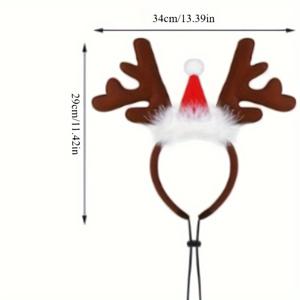 TEMU 크리스마스 사슴 뿔 개 머리띠 - 소형 ~ 중형 품종을 위한 축하용 애완 동물 액세서리, 니트 직물, 폴리에스테르, 스타일로 매듭, 휴일 개 의류