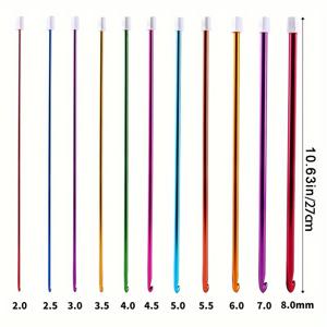 TEMU 11개 튀니지 크로셰 훅 세트, 다색 알루미늄 아프간 훅, 2mm에서 8mm 사이즈, 초보자 및 장인을 위한 프리미엄 뜨개질 및 크로셰 공급품