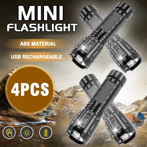 TEMU 4/8개 미니 LED 다기능 손전등, USB 충전식 휴대용 작업등, 모험 비상, 하이킹, 낚시, 러닝, 캠핑용, ABS 소재 야외 밝은 토치|후레쉬